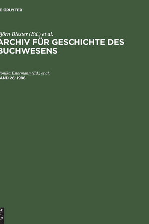 1986 (Archiv Für Geschichte Des Buchwesens) (German Edition)