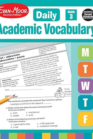 Evan-Moor Daily Academic Vocabulary Lessons, Grade 3, 36 Weeks of Instruction Give Students an Expanded Vocabulary Activities, Homeschooling and Classroom Resource Workbook, Definitions, Printables