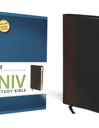 NIV Study Bible, Leathersoft, Brown/Black, Red Letter Edition