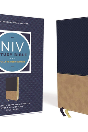 NIV Study Bible, Fully Revised Edition (Study Deeply. Believe Wholeheartedly.), Leathersoft, Navy/Tan, Red Letter, Comfort Print