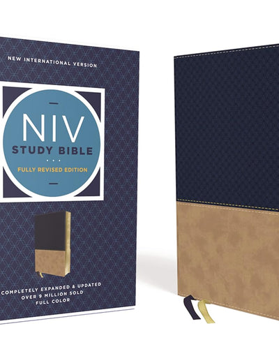 NIV Study Bible, Fully Revised Edition (Study Deeply. Believe Wholeheartedly.), Leathersoft, Navy/Tan, Red Letter, Comfort Print