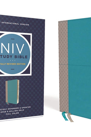 NIV Study Bible, Fully Revised Edition (Study Deeply. Believe Wholeheartedly.), Leathersoft, Teal/Gray, Red Letter, Comfort Print