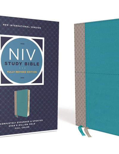 NIV Study Bible, Fully Revised Edition (Study Deeply. Believe Wholeheartedly.), Leathersoft, Teal/Gray, Red Letter, Comfort Print