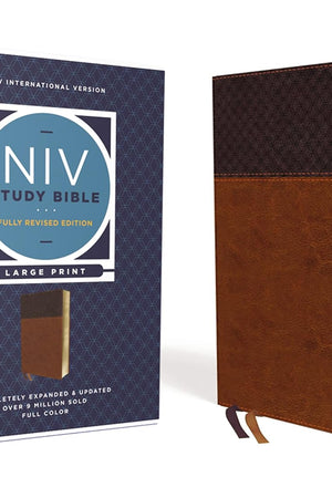 NIV Study Bible, Fully Revised Edition (Study Deeply. Believe Wholeheartedly.), Large Print, Leathersoft, Brown, Red Letter, Comfort Print