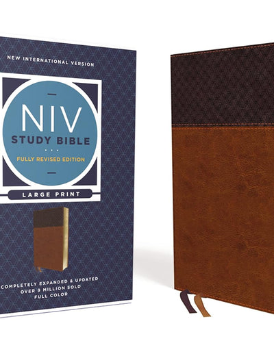 NIV Study Bible, Fully Revised Edition (Study Deeply. Believe Wholeheartedly.), Large Print, Leathersoft, Brown, Red Letter, Comfort Print