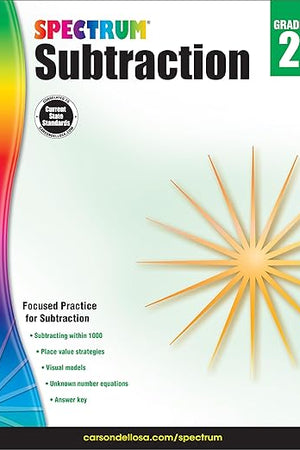 Spectrum Grade 2 Subtraction Workbook, Math Book for Kids Ages 7 to 8, Subtracting Within 1000, Place Value, Mathematics Equations, and More, Classroom or Homeschool Curriculum (Volume 102)