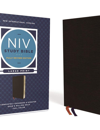 NIV Study Bible, Fully Revised Edition (Study Deeply. Believe Wholeheartedly.), Large Print, Bonded Leather, Black, Red Letter, Thumb Indexed, Comfort Print