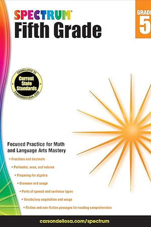 Spectrum Grade 5 Math & Language Arts Workbook—5th Grade State Standards for Geometry, Algebra Prep, Vocabulary, Nonfiction, Fiction Reading Comprehension for Classroom or Homeschool (320 pgs)