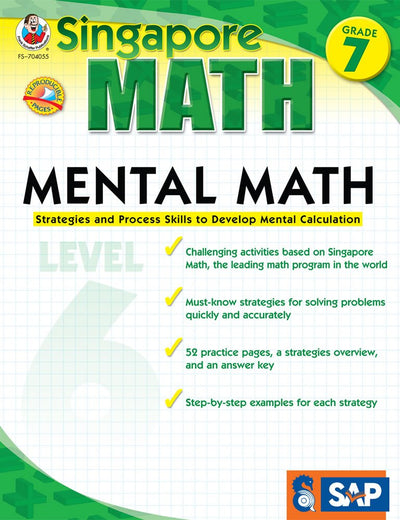 Singapore Math – Mental Math Level 6 Workbook for 7th Grade, Paperback, 64 Pages, Ages 12–13 with Answer Key