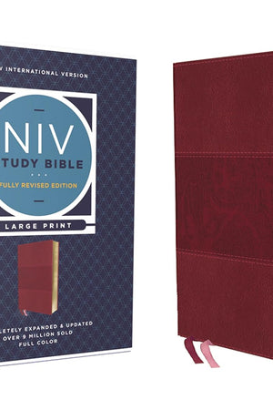 NIV Study Bible, Fully Revised Edition (Study Deeply. Believe Wholeheartedly.), Large Print, Leathersoft, Burgundy, Red Letter, Thumb Indexed, Comfort Print