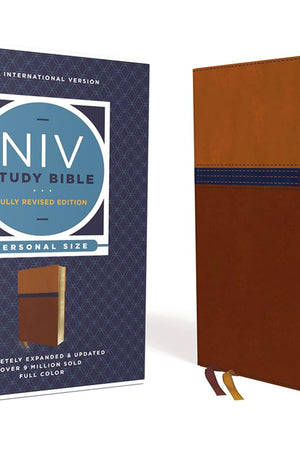 NIV Study Bible, Fully Revised Edition (Study Deeply. Believe Wholeheartedly.), Personal Size, Leathersoft, Brown/Blue, Red Letter, Comfort Print