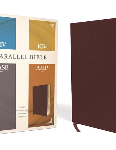 NIV, KJV, NASB, Amplified, Parallel Bible, Bonded Leather, Burgundy: Four Bible Versions Together for Study and Comparison