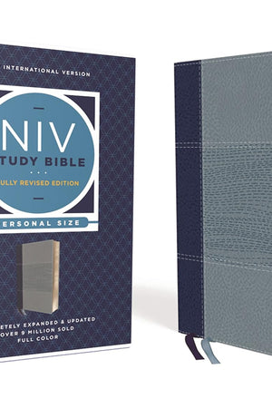 NIV Study Bible, Fully Revised Edition (Study Deeply. Believe Wholeheartedly.), Personal Size, Leathersoft, Navy/Blue, Red Letter, Comfort Print