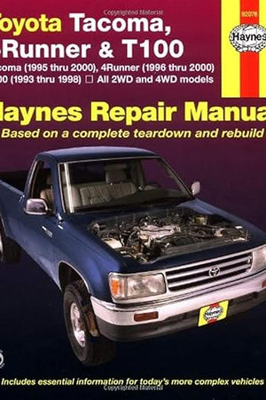 Toyota Tacoma, 4 Runner & T100 Automotive Repair Manual. Models covered: 2WD and 4WD Toyota Tacoma (1995 thru 2000), 4 Runner (1996 thru 2000) and T100 (1993 thru 1998)