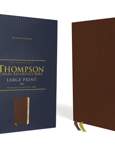 NIV, Thompson Chain-Reference Bible, Large Print, Genuine Leather, Cowhide, Brown, Red Letter, Art Gilded Edges, Thumb Indexed, Comfort Print
