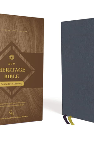 NIV, Heritage Bible, Passaggio Setting, Genuine Leather, Buffalo, Blue, Line Matched, Art Gilded Edges, Comfort Print: Elegantly uniting single and double columns into one Bible design