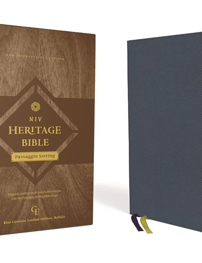 NIV, Heritage Bible, Passaggio Setting, Genuine Leather, Buffalo, Blue, Line Matched, Art Gilded Edges, Comfort Print: Elegantly uniting single and double columns into one Bible design