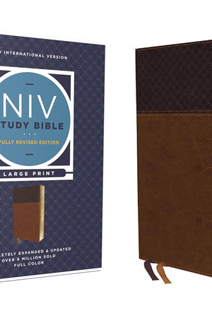 NIV Study Bible, Fully Revised Edition (Study Deeply. Believe Wholeheartedly.), Large Print, Leathersoft, Brown, Red Letter, Thumb Indexed, Comfort Print