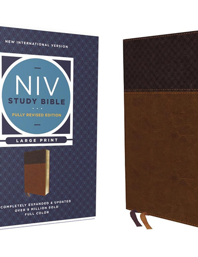 NIV Study Bible, Fully Revised Edition (Study Deeply. Believe Wholeheartedly.), Large Print, Leathersoft, Brown, Red Letter, Thumb Indexed, Comfort Print