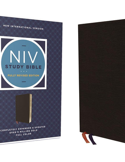 NIV Study Bible, Fully Revised Edition (Study Deeply. Believe Wholeheartedly.), Bonded Leather, Black, Red Letter, Thumb Indexed, Comfort Print