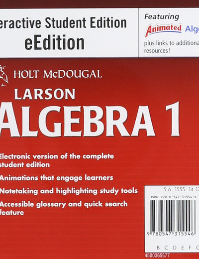 Algebra 1, Grades 9-12 Eedition: Holt Mcdougal Larson Algebra 1