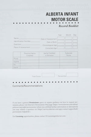 Alberta Infant Motor Scale Score Sheets (AIMS): Package of 50 Score Sheets