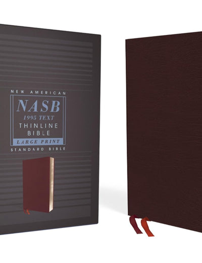 NASB, Thinline Bible, Large Print, Bonded Leather, Burgundy, Red Letter, 1995 Text, Thumb Indexed, Comfort Print