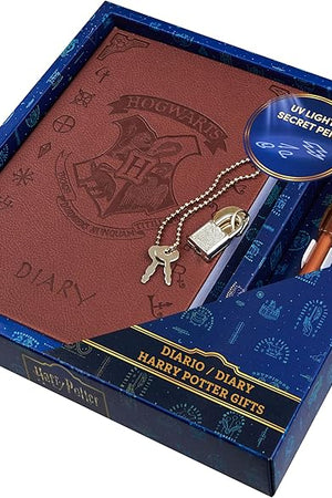 Harry Potter Lockable Diary with UV Invisible Ink Pen for Kids, Teens, Secret Journal with Key, Lined Pages, Stationery Supplies, Gifts for Kids (Brown UV Pen)