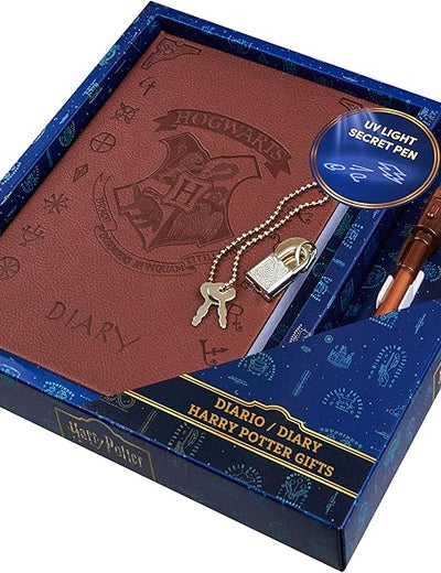 Harry Potter Lockable Diary with UV Invisible Ink Pen for Kids, Teens, Secret Journal with Key, Lined Pages, Stationery Supplies, Gifts for Kids (Brown UV Pen)