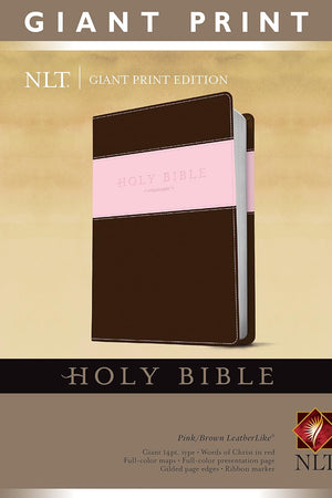 Holy Bible, Giant Print NLT, TuTone (LeatherLike, Pink/Brown, Red Letter)