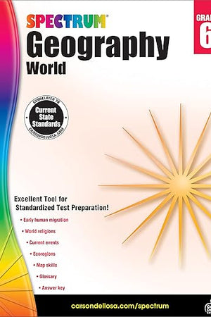 Spectrum Grade 6 Geography Workbook, Map Skills, World History and Religion, Current Events, and More, Social Studies Classroom or Homeschool Curriculum