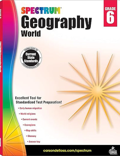 Spectrum Grade 6 Geography Workbook, Map Skills, World History and Religion, Current Events, and More, Social Studies Classroom or Homeschool Curriculum