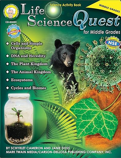 Mark Twain Life Science Quest Workbook, Middle Grade Books Covering DNA, Plants, Animals, Ecosystems, and more Biology, Classroom or Homeschool Curriculum
