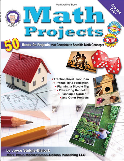 Mark Twain Math Projects Activity Book, Puzzles and Hands-On Geometry, Fractions, Ratio, Algebra, and More Mathematics Activities for Kids Grades 5 and Up