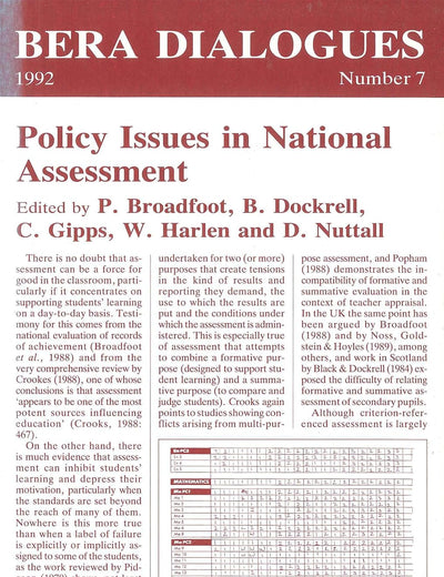 Policy Issues in National Assessment (BERA Dialogues, 7)